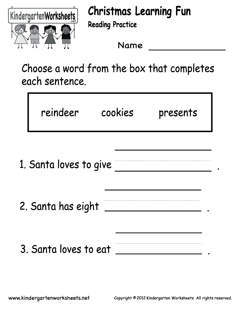 Kindergarten Christmas Reading Worksheets