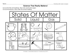 Kindergarten Solids Liquids Gases Worksheets