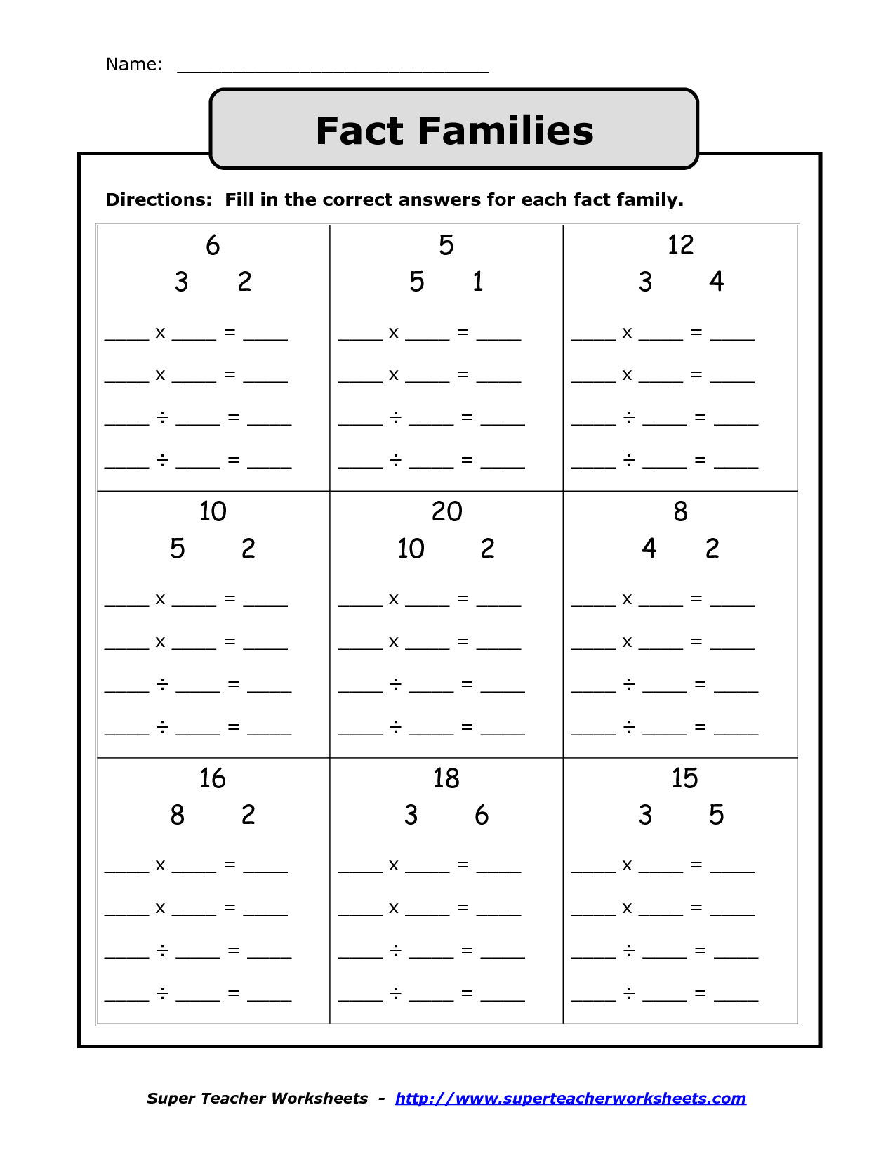 Fact Families Multiplication And Division Worksheet