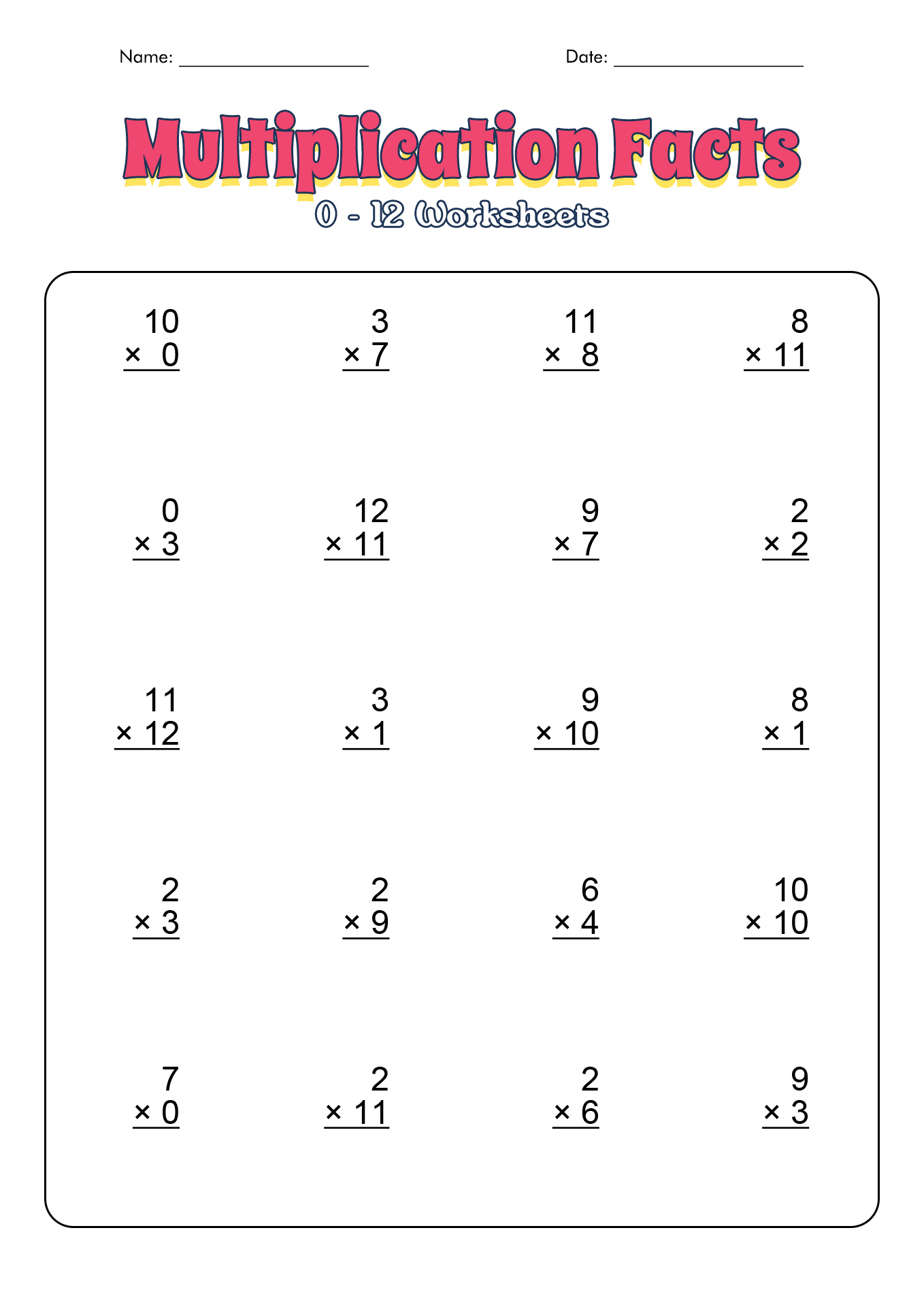  Multiplication Facts Chart Printable Printable Templates