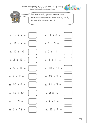 Multiplying by 2 5 and 10 Worksheet