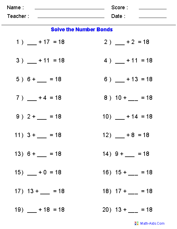 14 Images of Number Bonds Worksheets