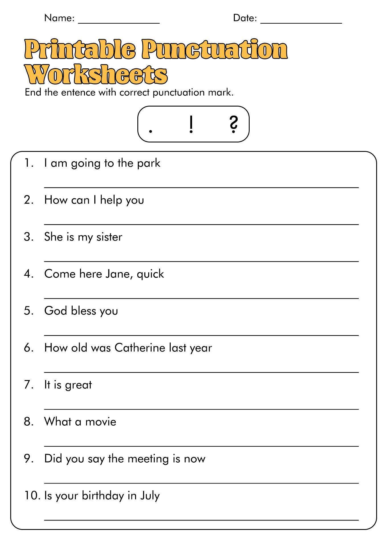 Free Printable Punctuation Worksheets High School