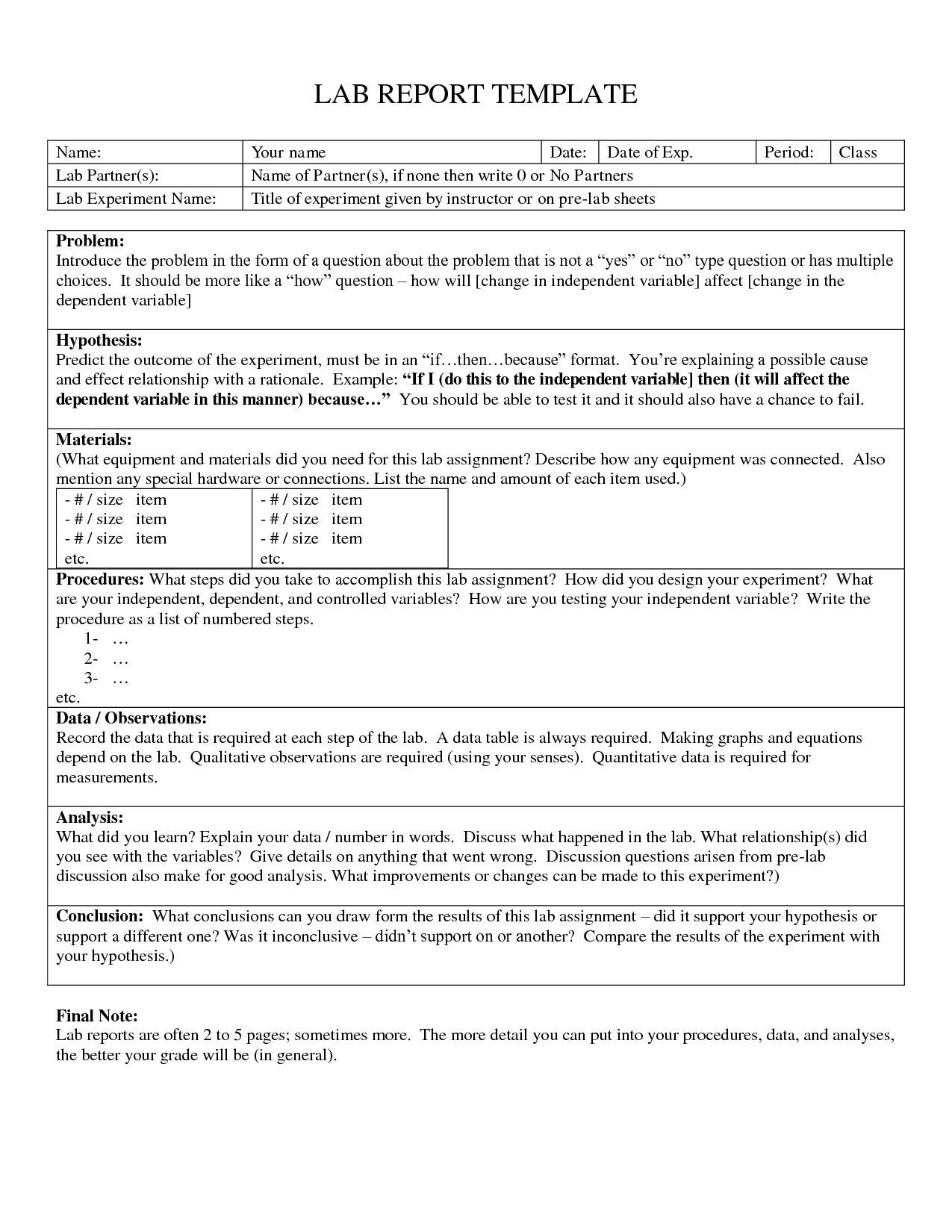 Scientific report template