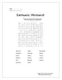 Earthquake Word Search Printable