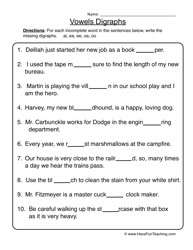 Vowel Digraph Worksheets