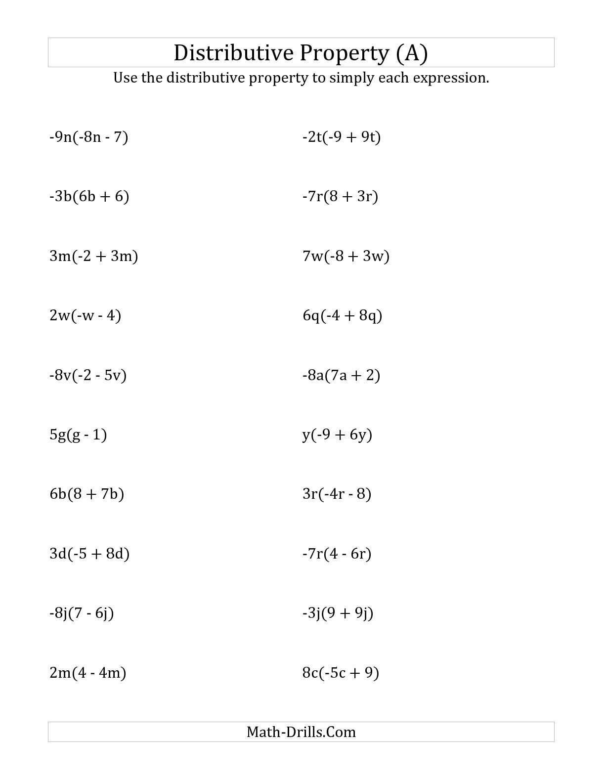 Distributive Property Equations Worksheet