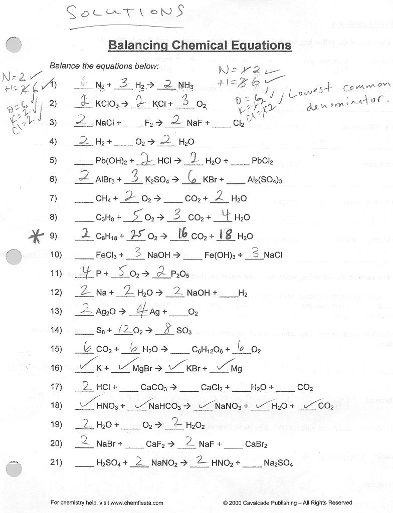 13 Best Images of Balancing Equations Worksheet Answer Key  Balancing Chemical Equations 