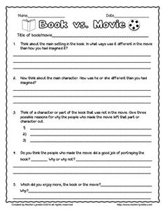 Book and Movie Comparison Worksheet