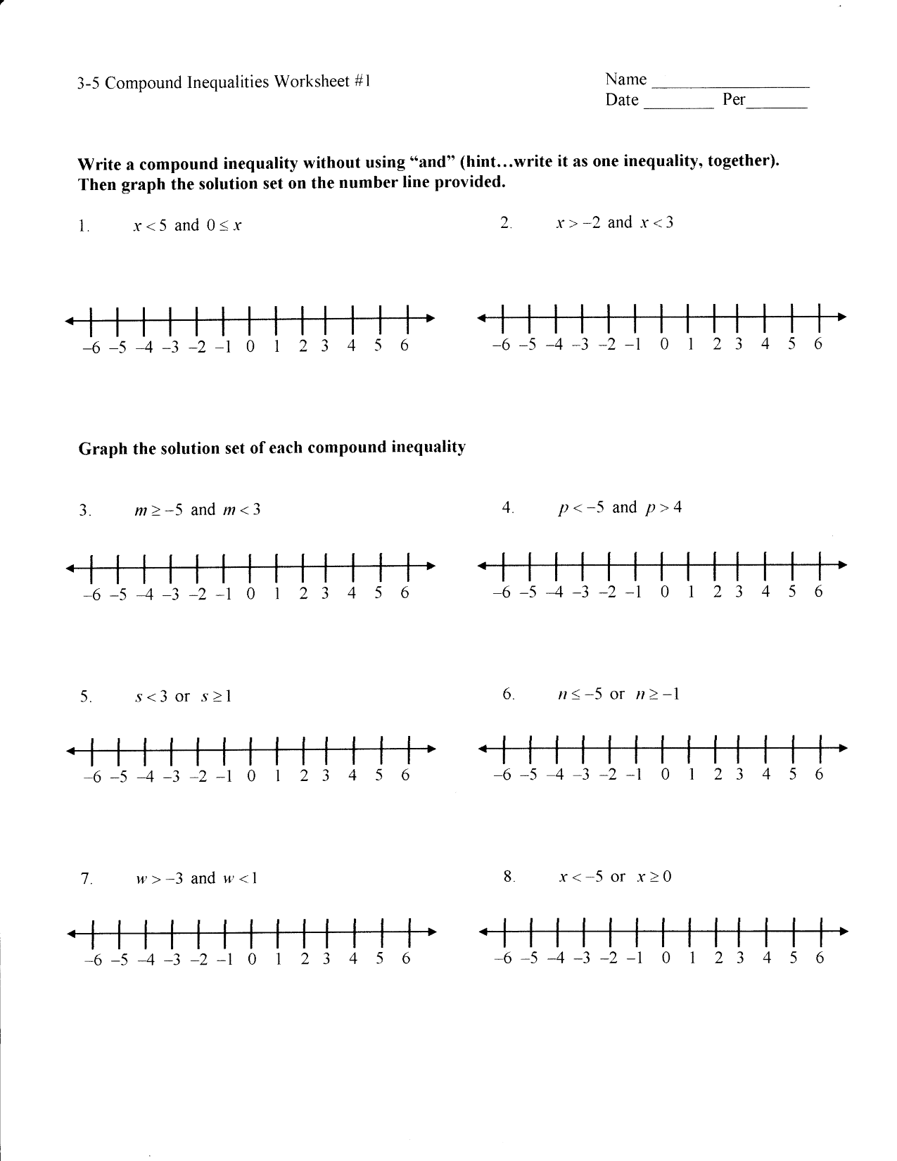 Solve And Graph Inequalities Worksheet