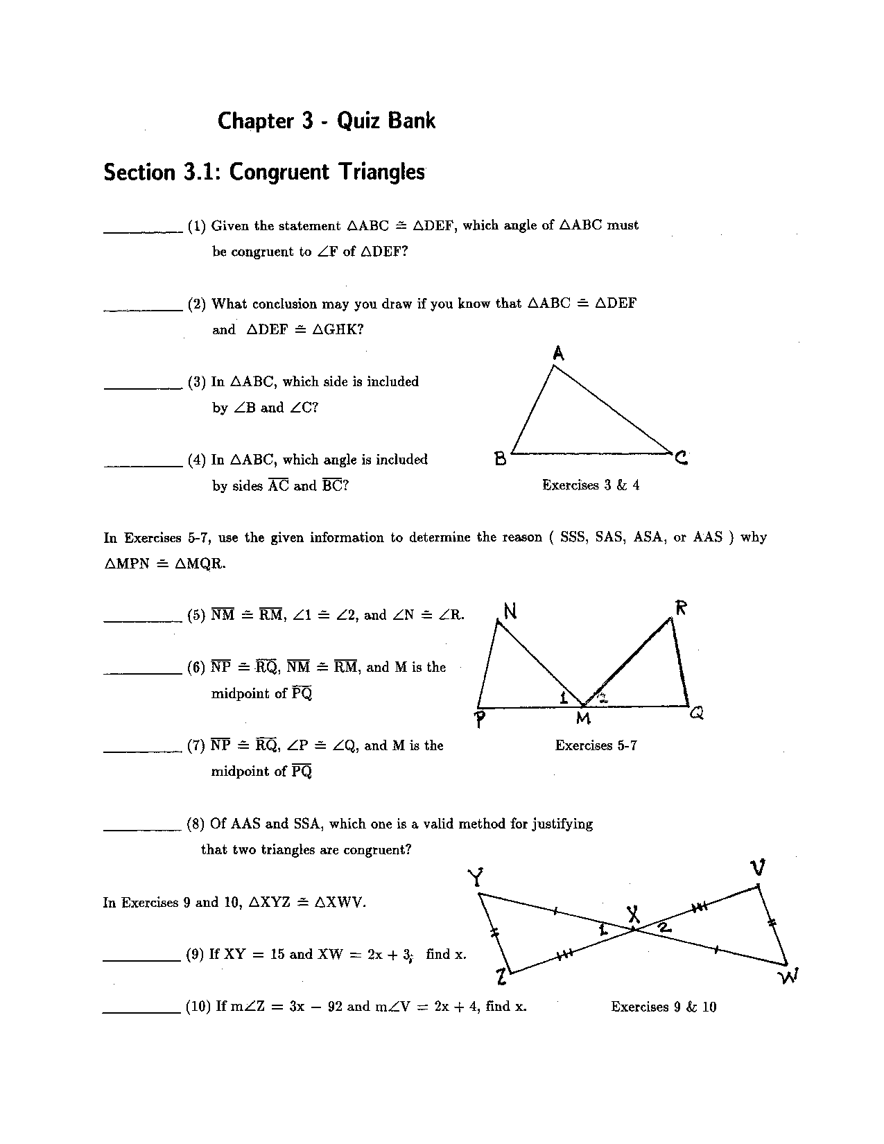 Congruent Triangles Quiz