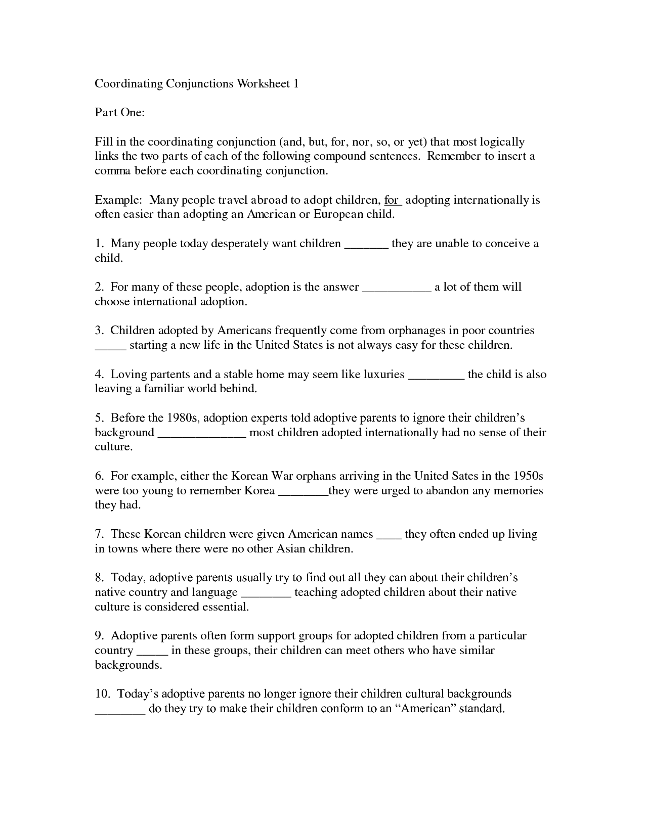 16 Best Images Of Subordinating Conjunctions With Commas Worksheets Coordinating And Worksheet