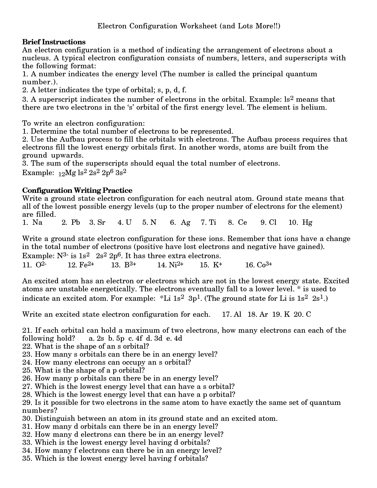 19 Best Images of Chemfiesta Worksheet Answers - Electron Configuration