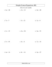 Linear Equations Worksheets
