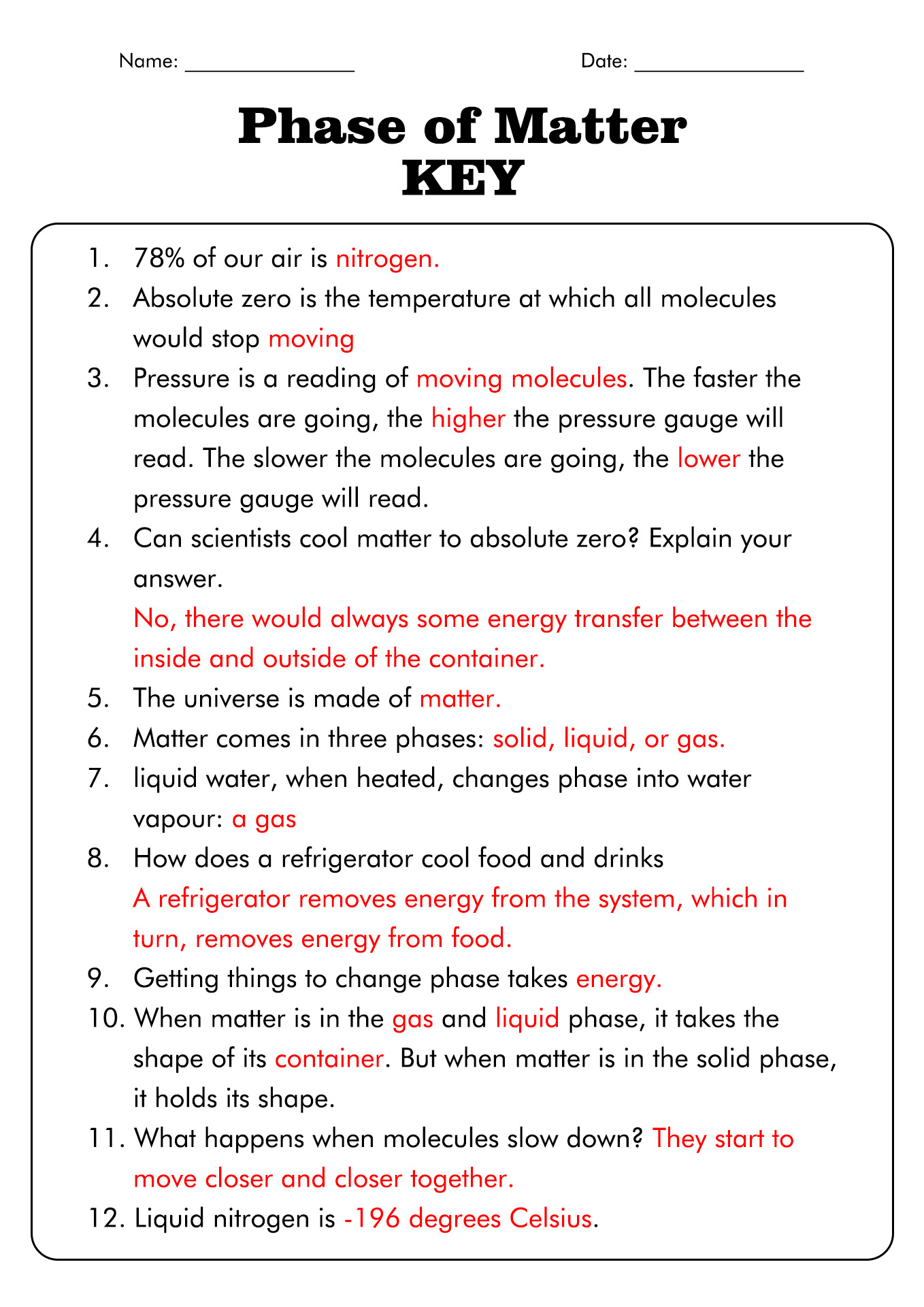 13 Best Images of Phase Change Worksheet Middle School - Blank Phase