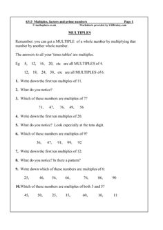Prime Numbers and Factors Worksheets