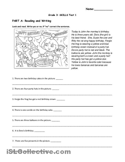 Reading Comprehension Worksheets Grade 3