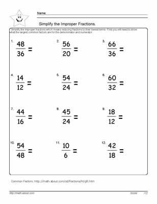 Simplifying Fractions 4th Grade Math Worksheets
