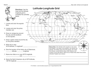 Social Studies Latitude and Longitude Worksheet