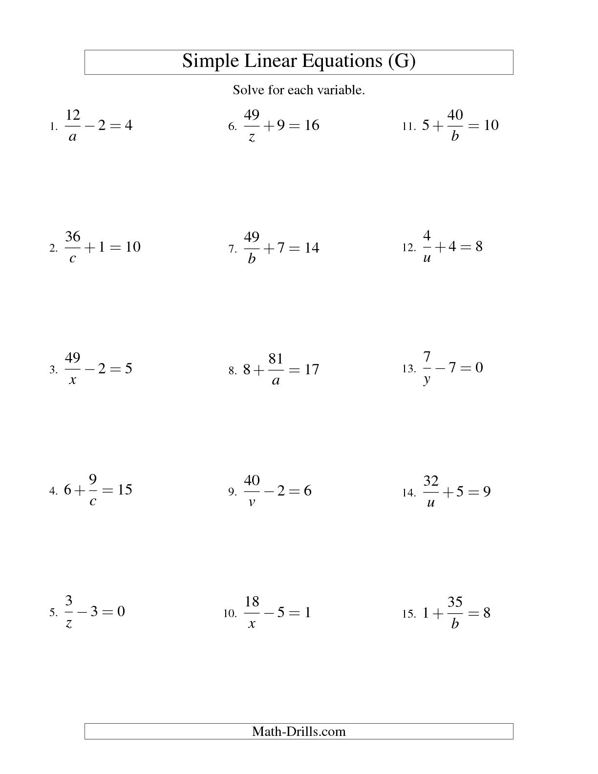 Linear Equations Worksheet With Answers
