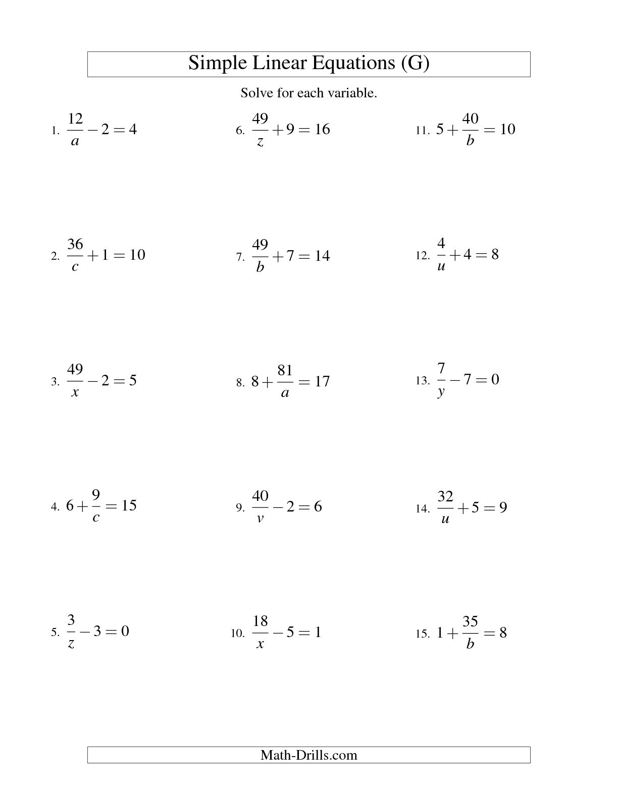 Algebra Linear Equations Worksheets : Linear Equations Review Worksheet