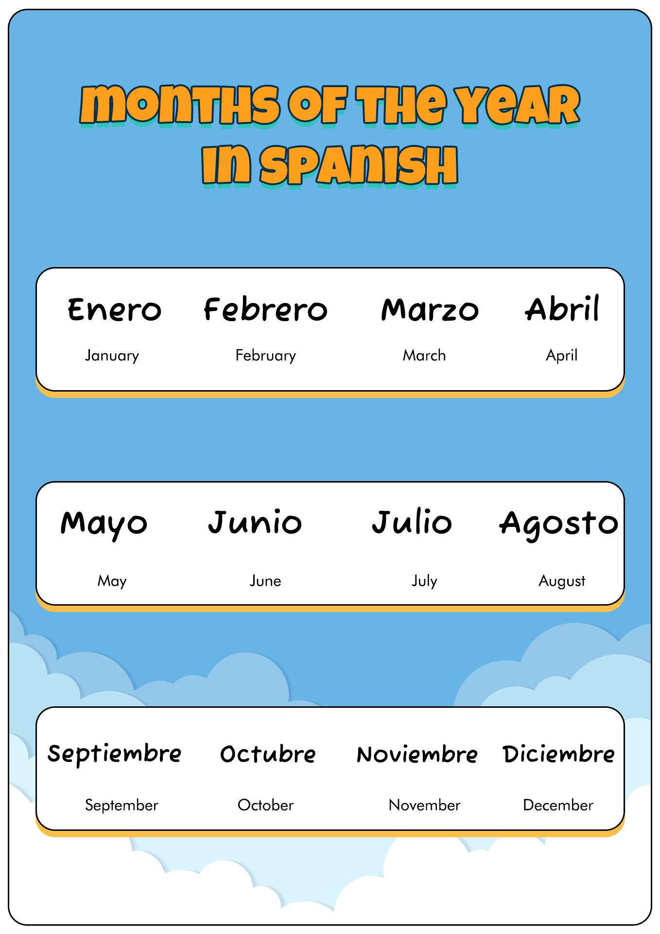 Free Printable Spanish Months Of The Year Worksheet