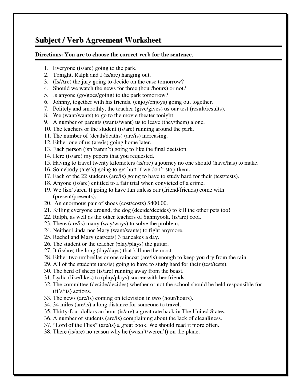 3rd Grade Subject Verb Agreement Worksheets For Grade 3