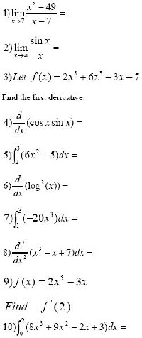 Calculus Math Problems Worksheet
