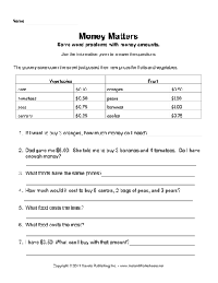 Money Word Problem Worksheets
