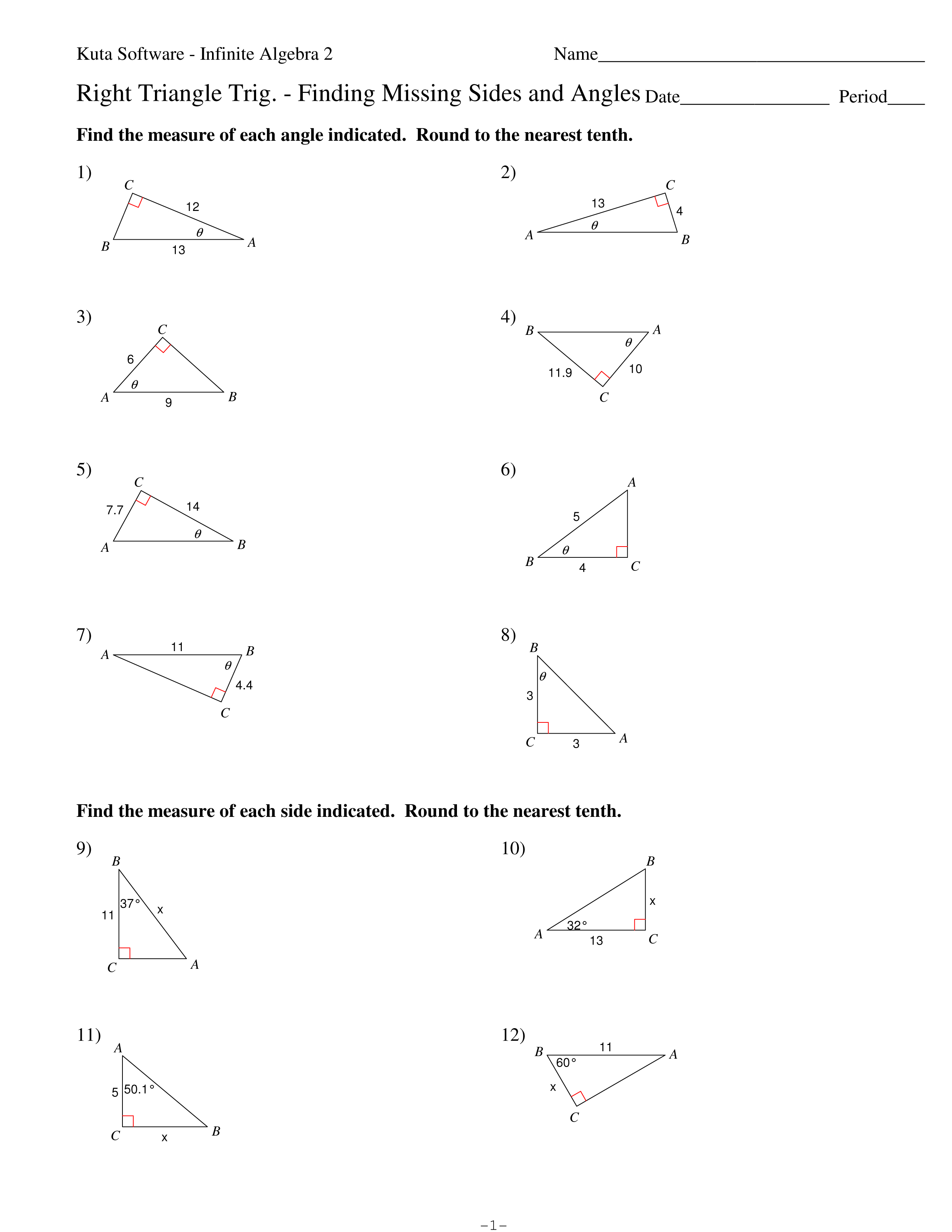 Finding Missing Angles Worksheet