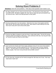 Word Problems Worksheets