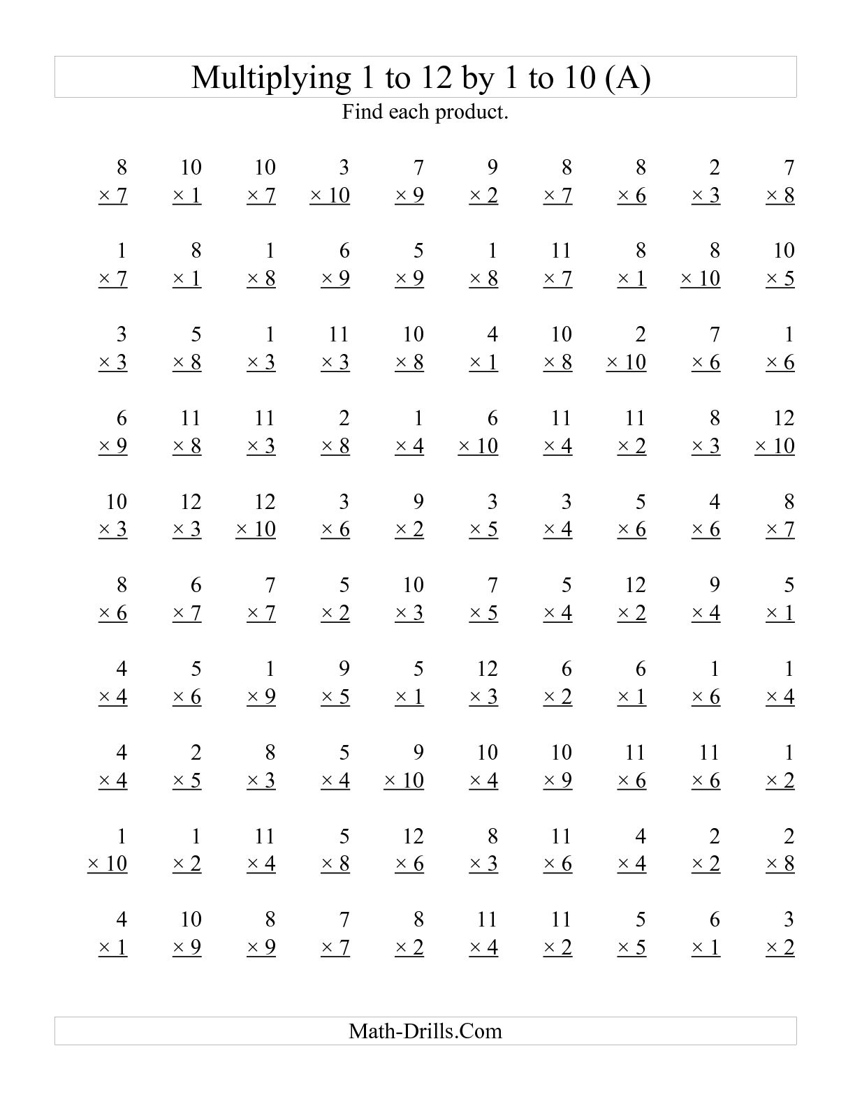 100 Question Multiplication Worksheet