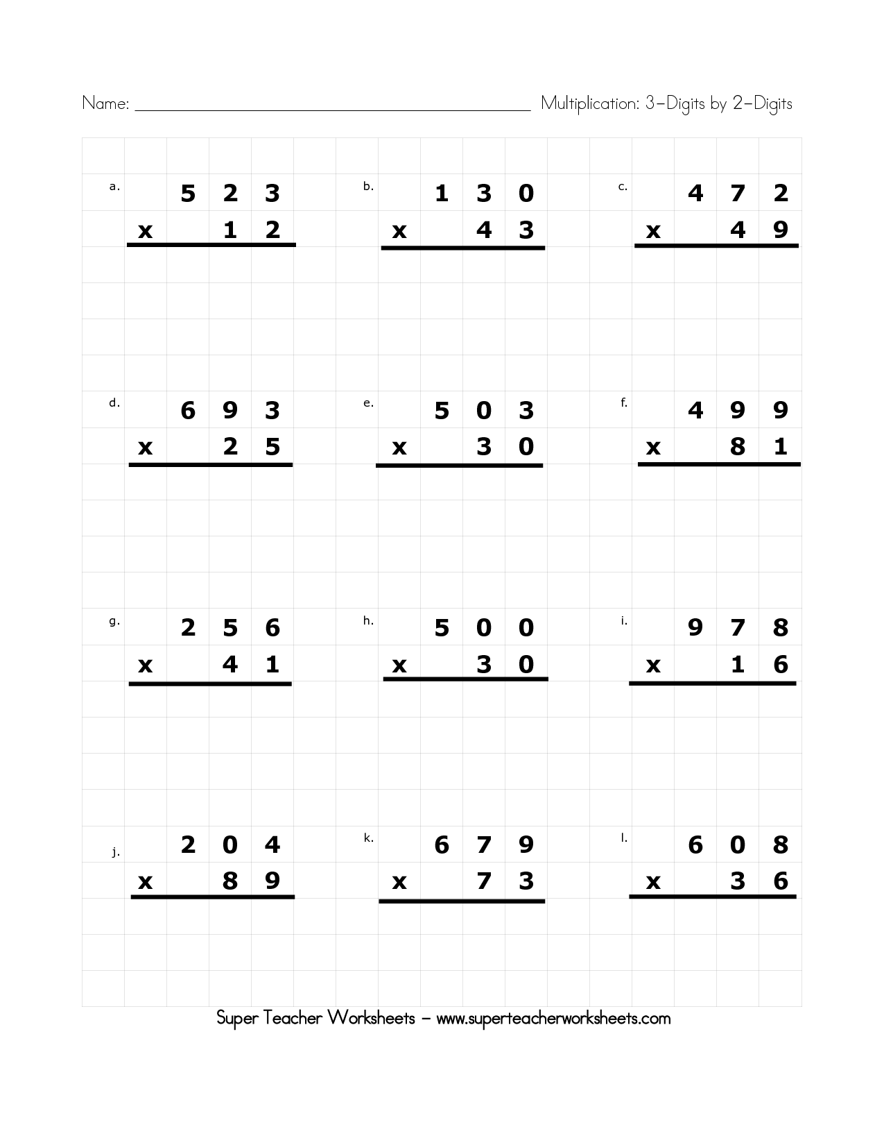 3 4 Digit Multiplication Worksheets