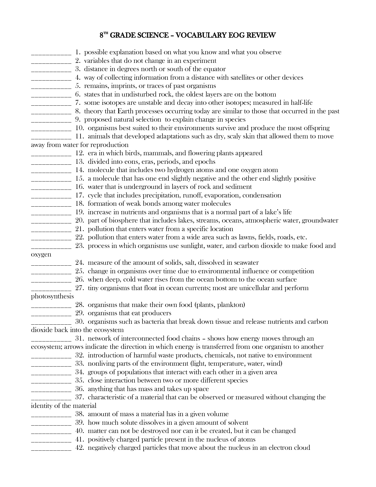 18 Best Images of 8th Grade Math Vocabulary Worksheets - 8th Grade Math
