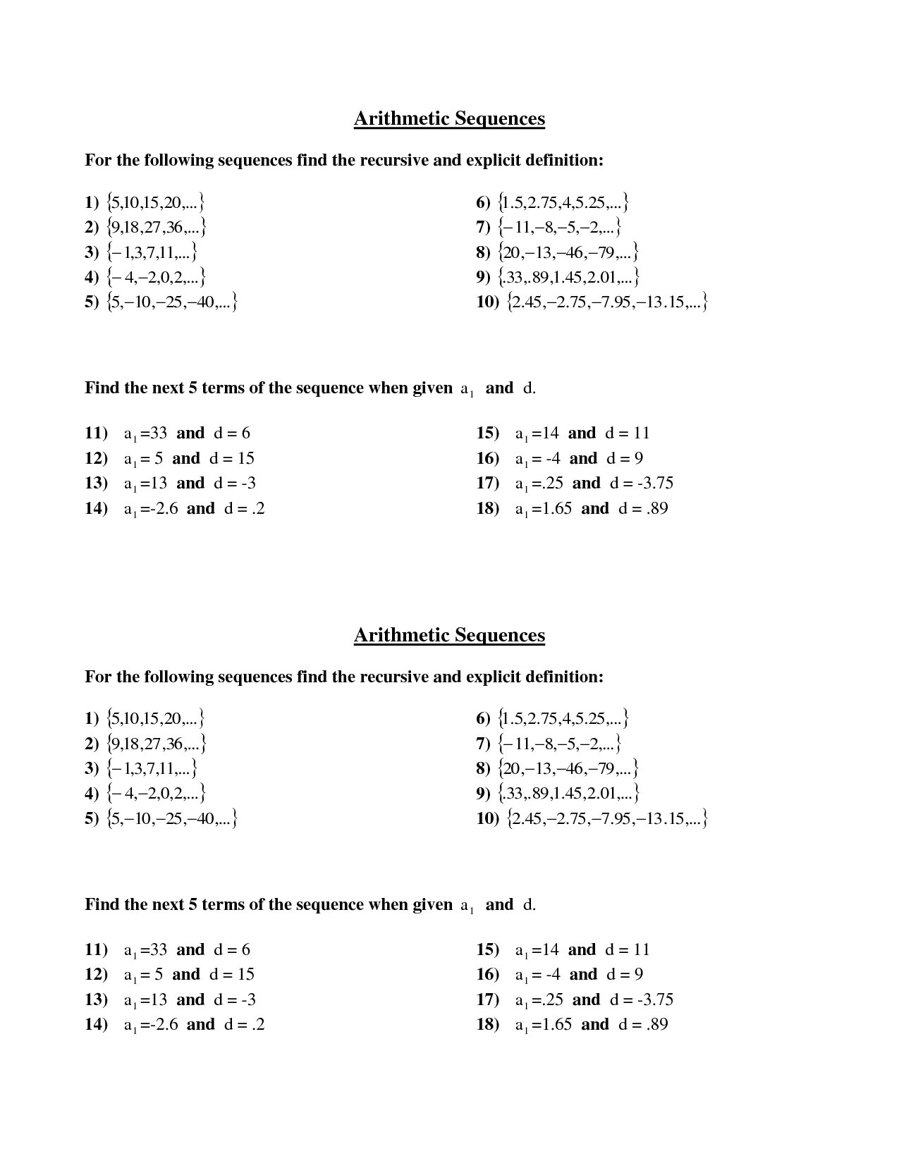 Arithmetic Sequences And Series Worksheet