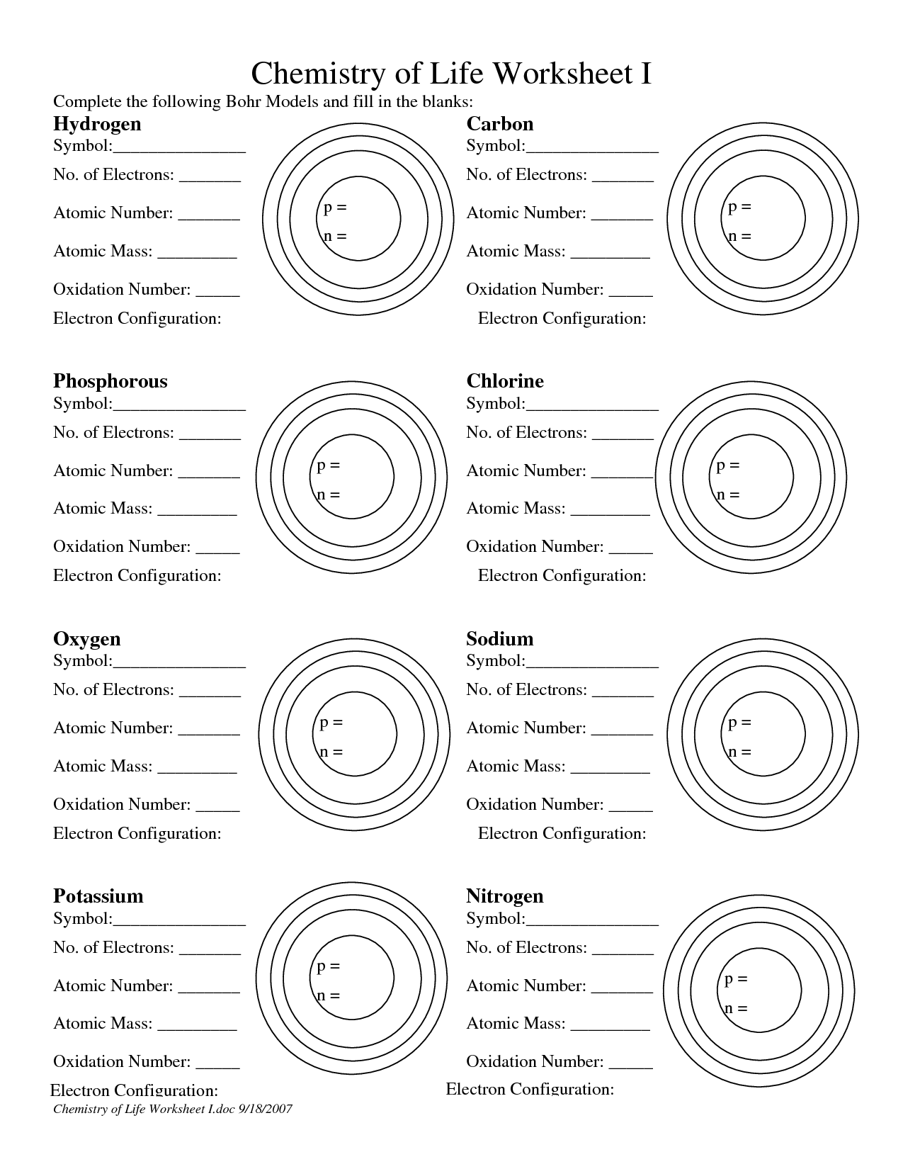 Structure Of The Atom Worksheet