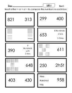 Comparing 3-Digit Numbers Worksheets Printable