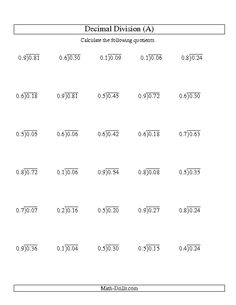 Division with Decimals Worksheets 6th Grade