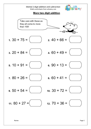 Mental Addition and Subtraction Worksheets