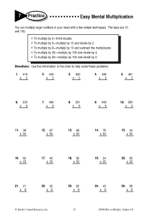 Mental Math Multiplication Worksheets