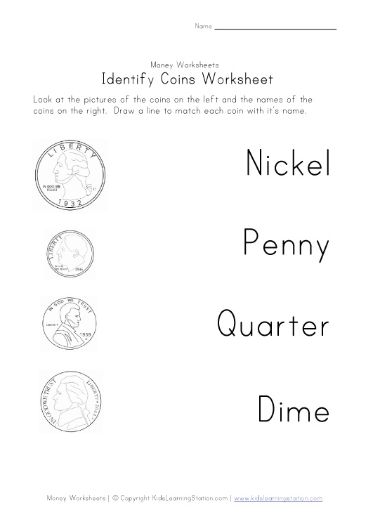 Money Identification Worksheets