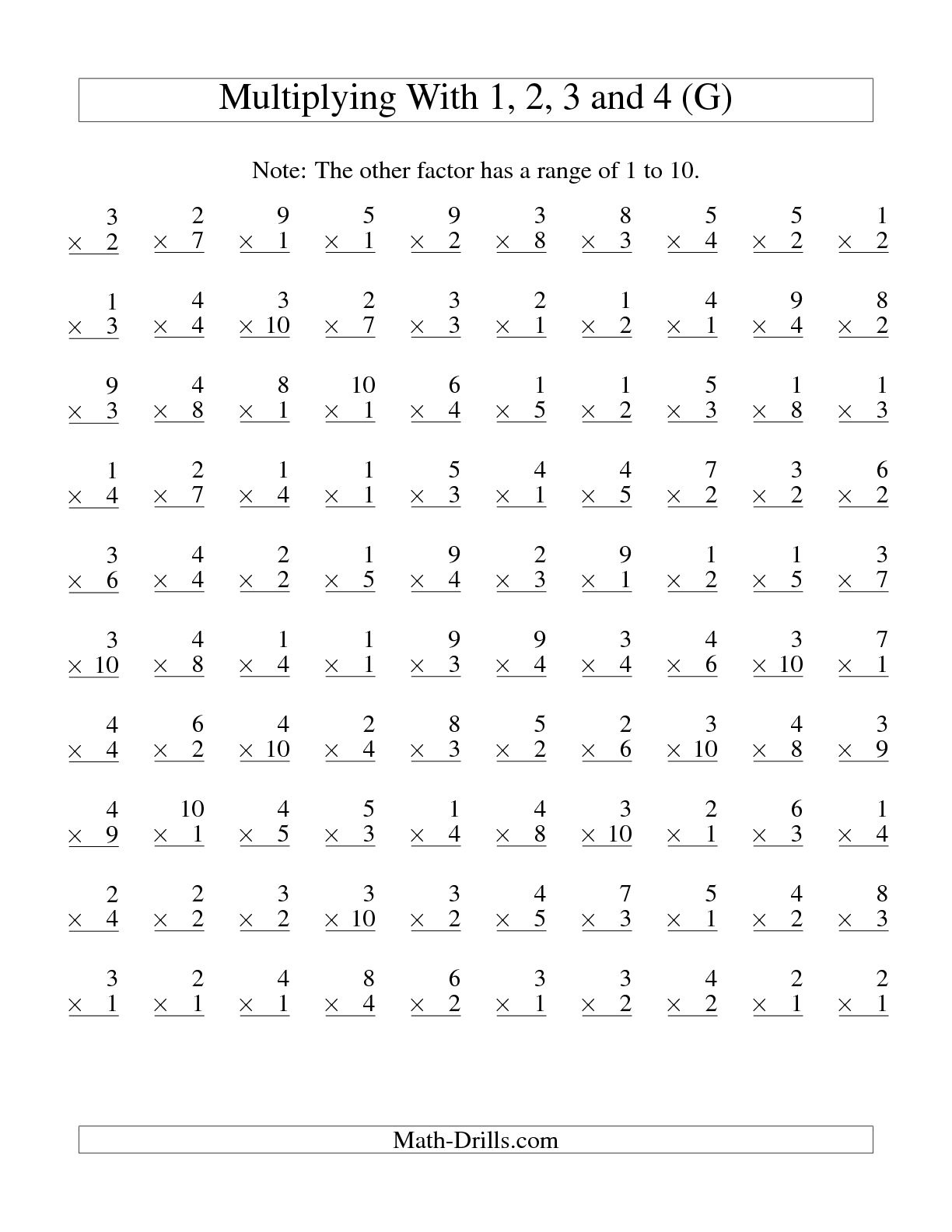 Multiplication Worksheets 100 Problems
