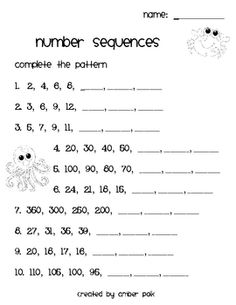 Number Patterns and Sequences Worksheets