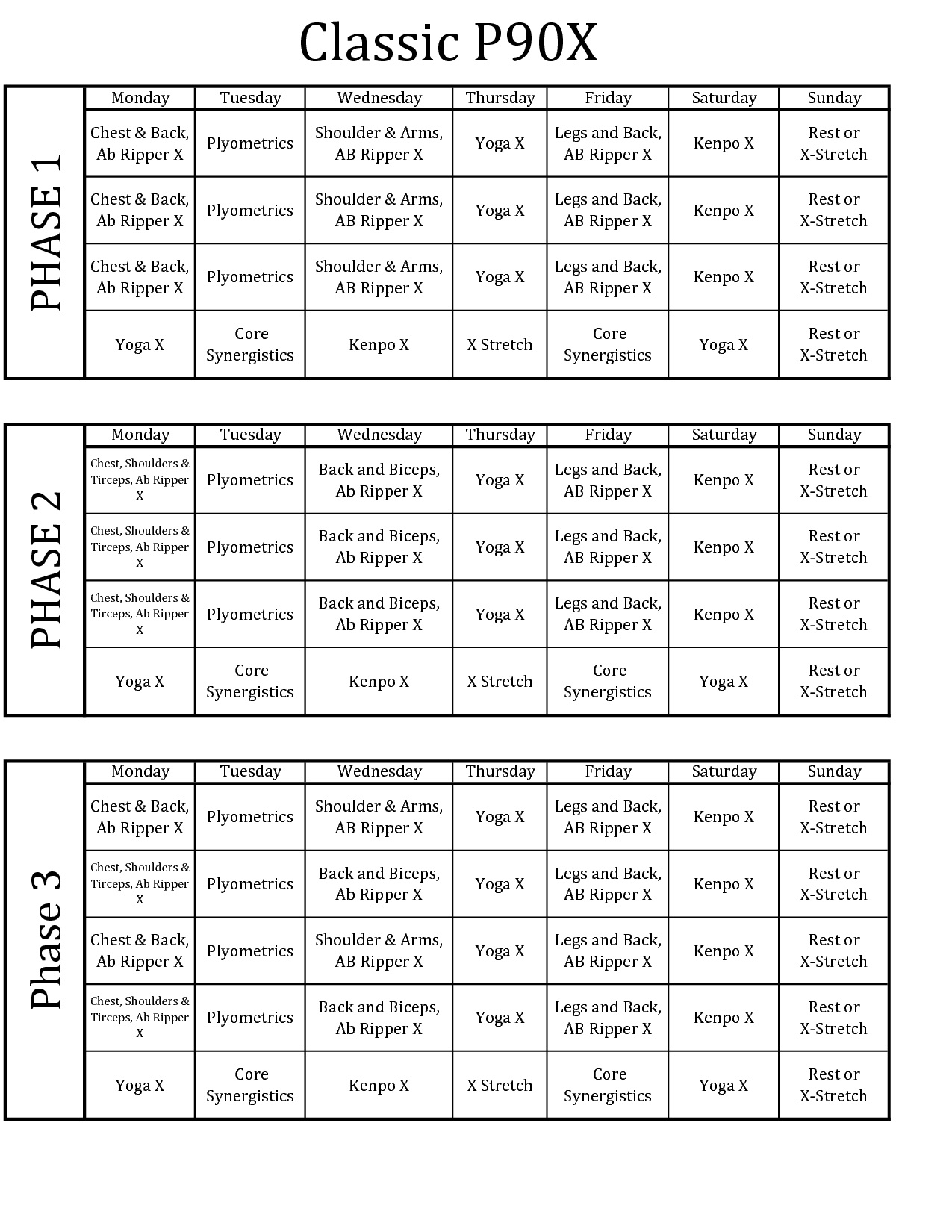12 Best Images of Free Printable Worksheets P90X P90X Plus Workout