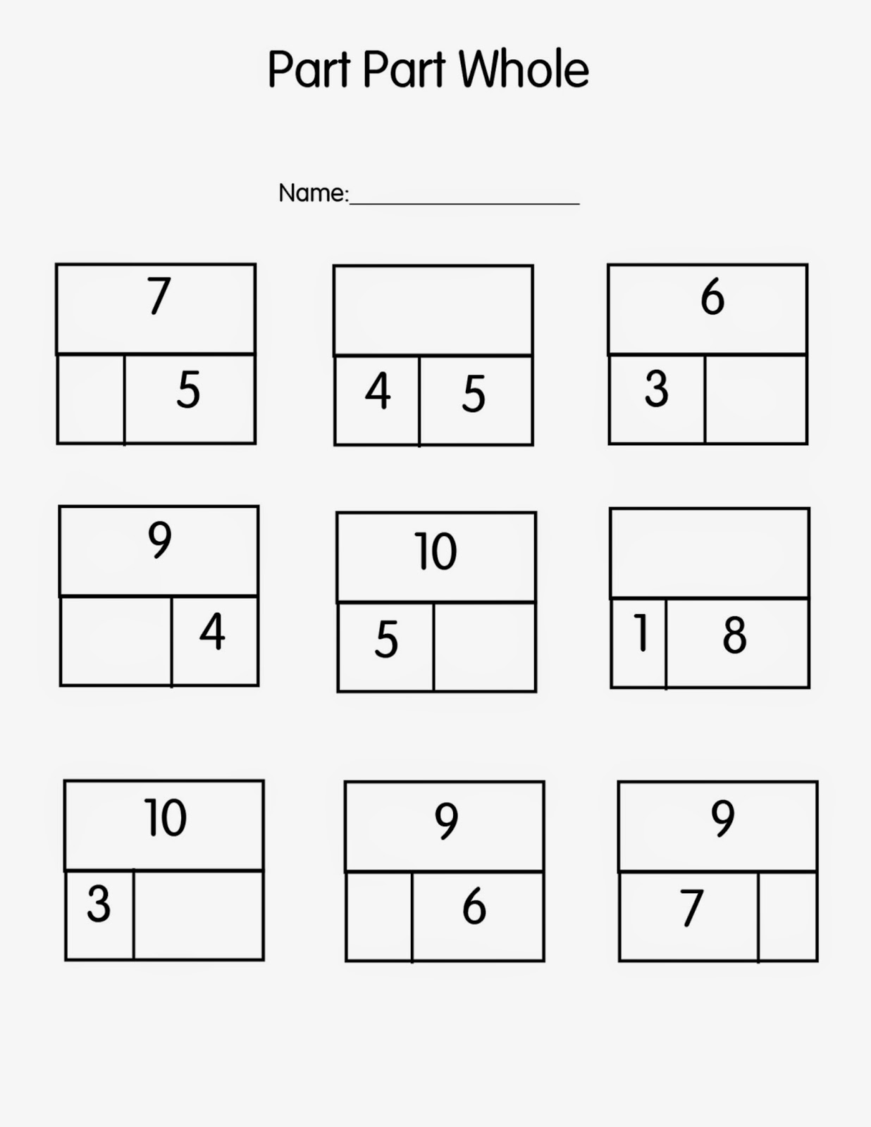 Part Part Whole Worksheets First Grade