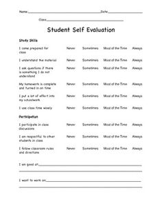 Student Self Evaluation Form