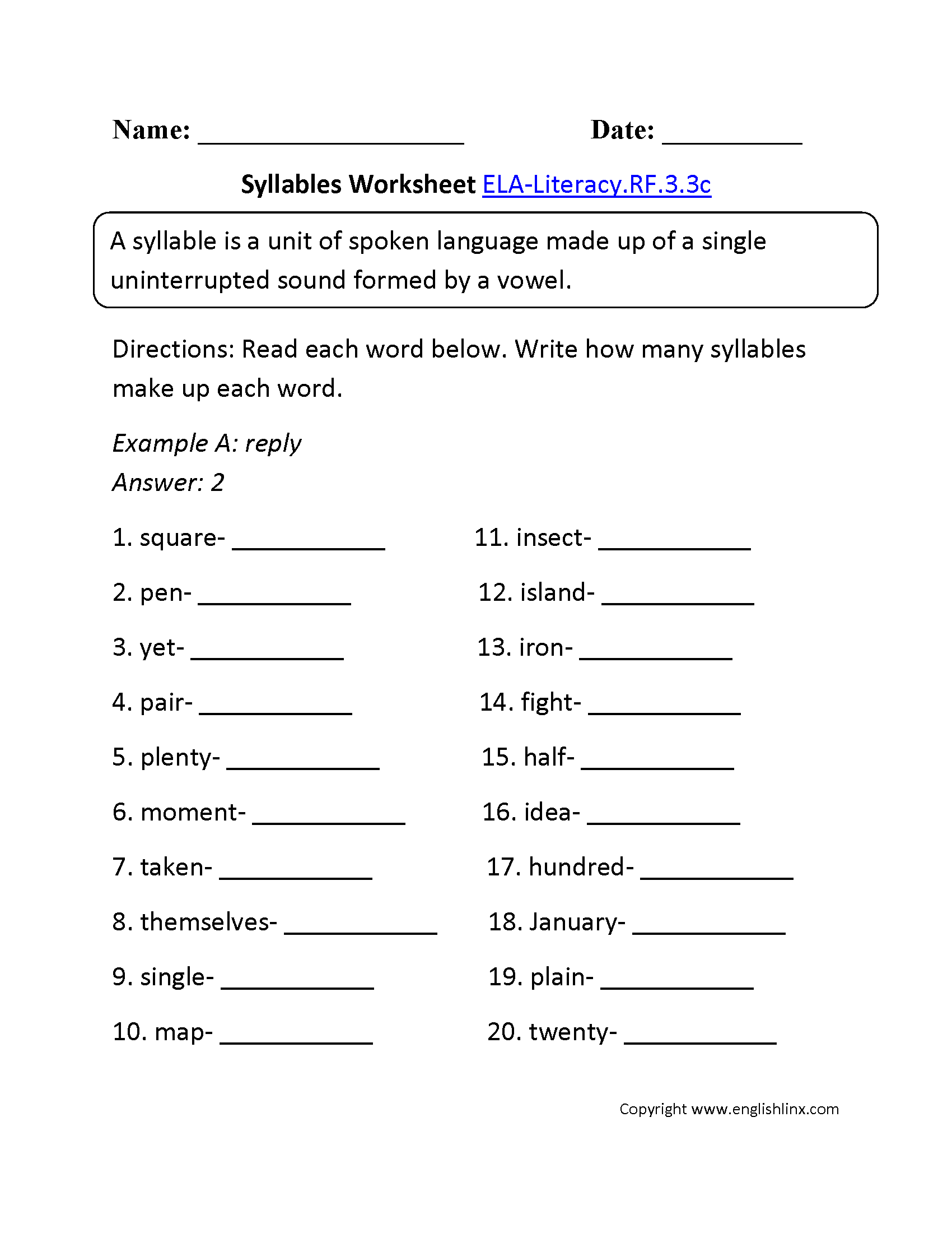 13 Best Images of Free Printable Syllable Worksheets - Print Syllable