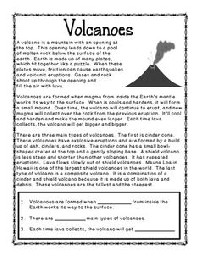 Natural Disaster Worksheets On Volcanoes