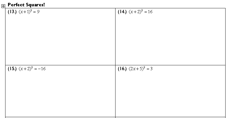 Completing the Square Worksheet