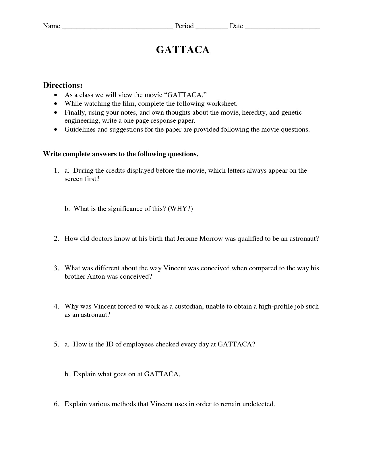 English teaching worksheets: gattaca   esl printables